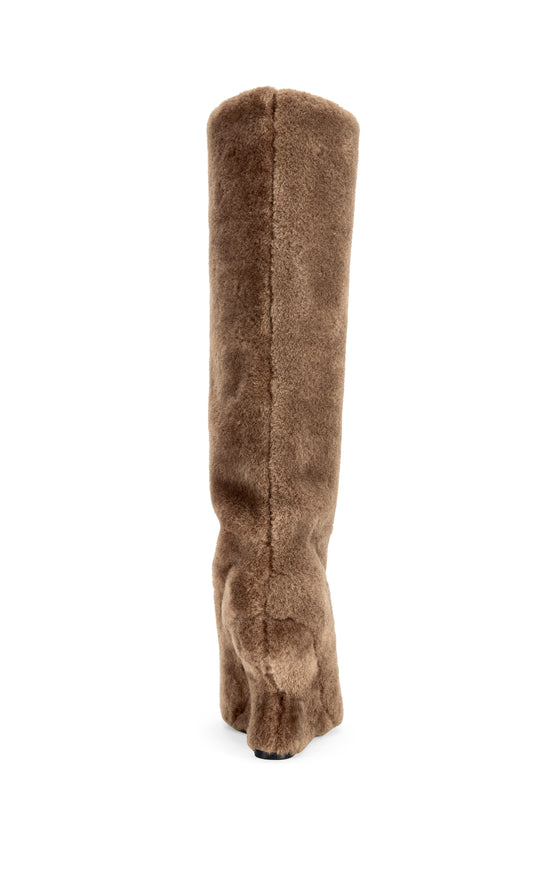 VINCENT BROWN SHEARLING PEEP TOE WEDGE BOOT