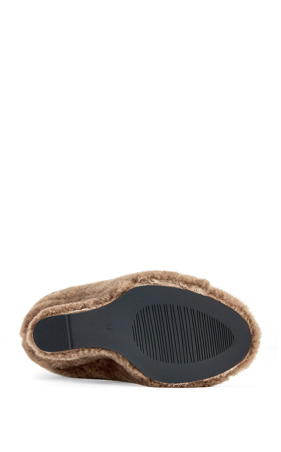 VINCENT BROWN SHEARLING PEEP TOE WEDGE BOOT