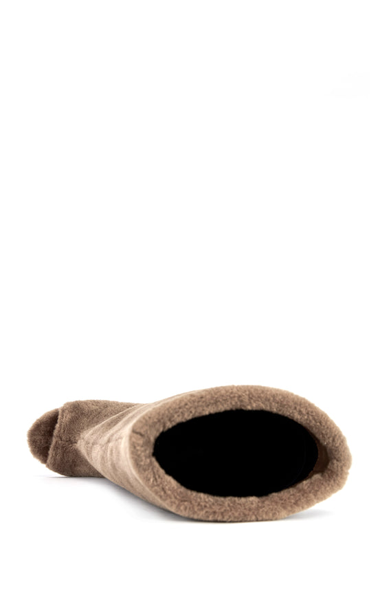 VINCENT BROWN SHEARLING PEEP TOE WEDGE BOOT