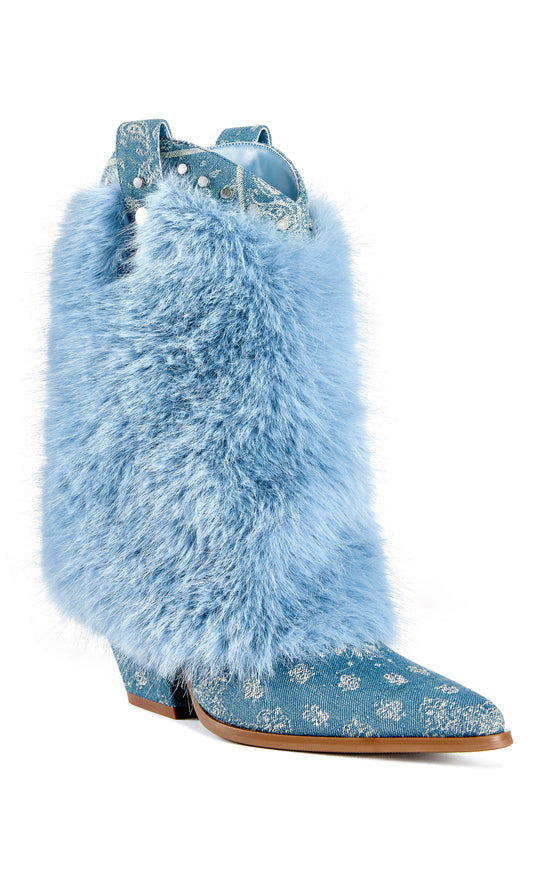 VIONELLA-BLUE BLOCK HEELED BOOTIE