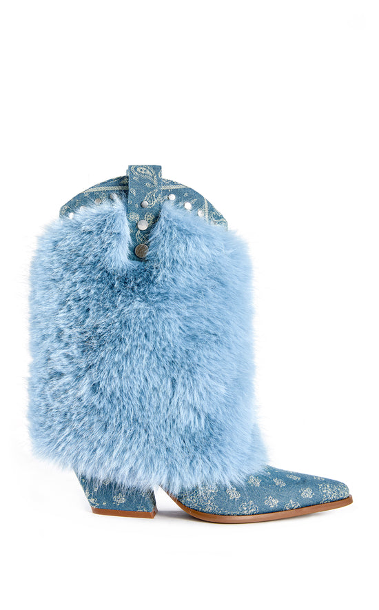VIONELLA-BLUE BLOCK HEELED BOOTIE