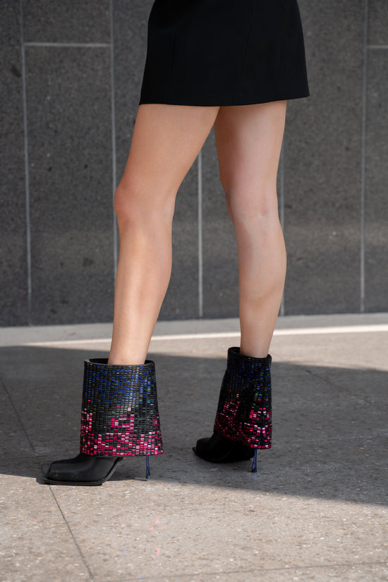 VOLLMER-BLACK RHINESTONE FOLDOVER STILETTO BOOTIE