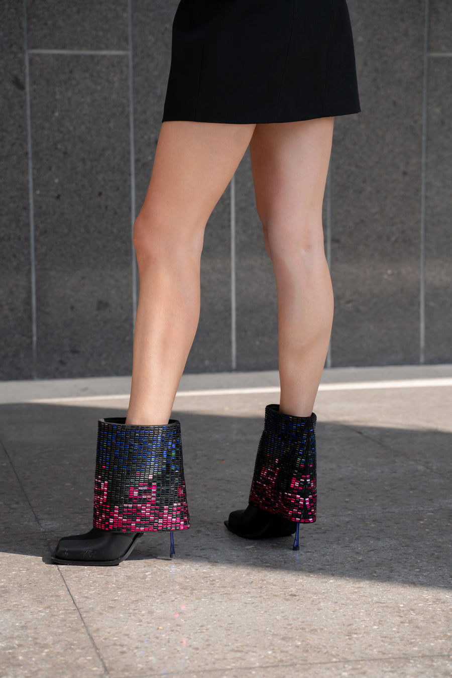 VOLLMER-BLACK RHINESTONE FOLDOVER STILETTO BOOTIE