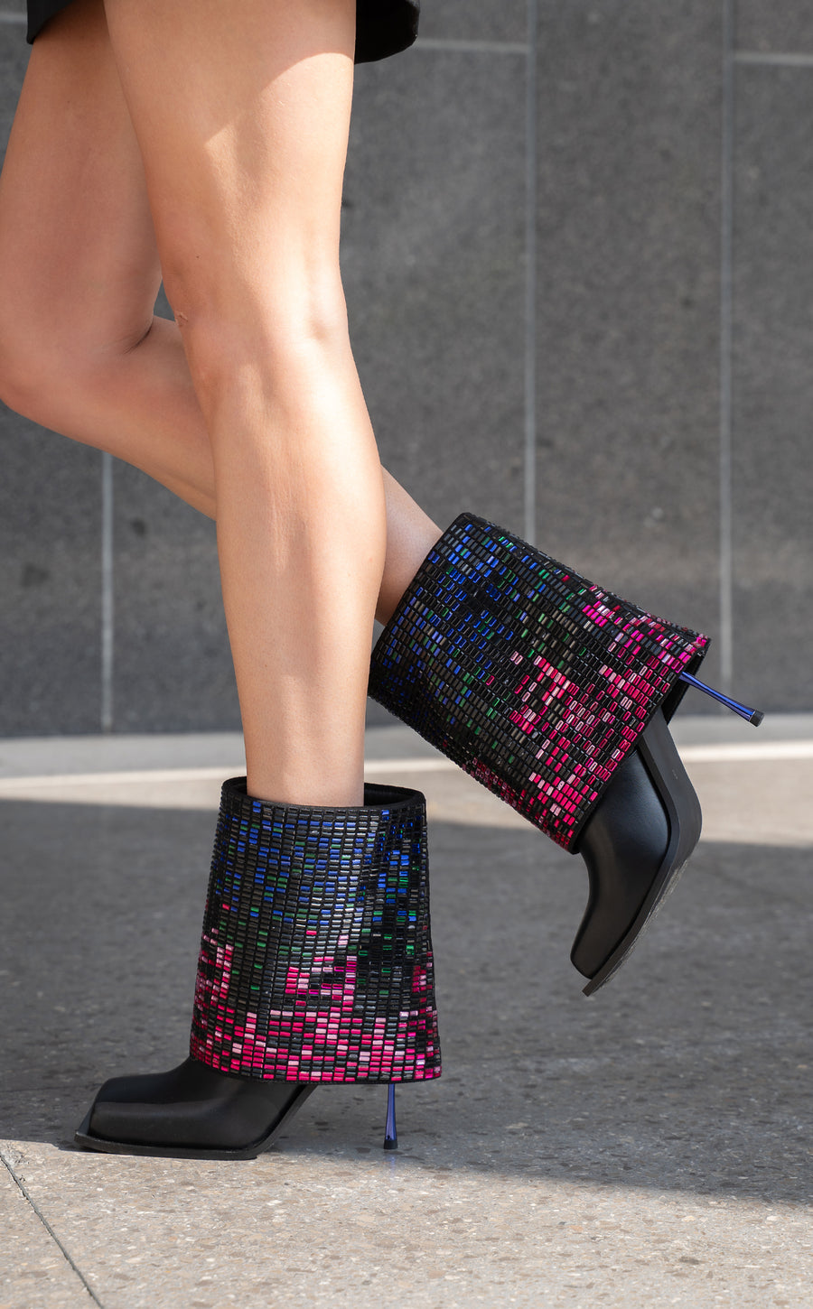 VOLLMER-BLACK RHINESTONE FOLDOVER STILETTO BOOTIE