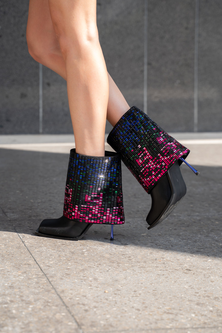 VOLLMER-BLACK RHINESTONE FOLDOVER STILETTO BOOTIE