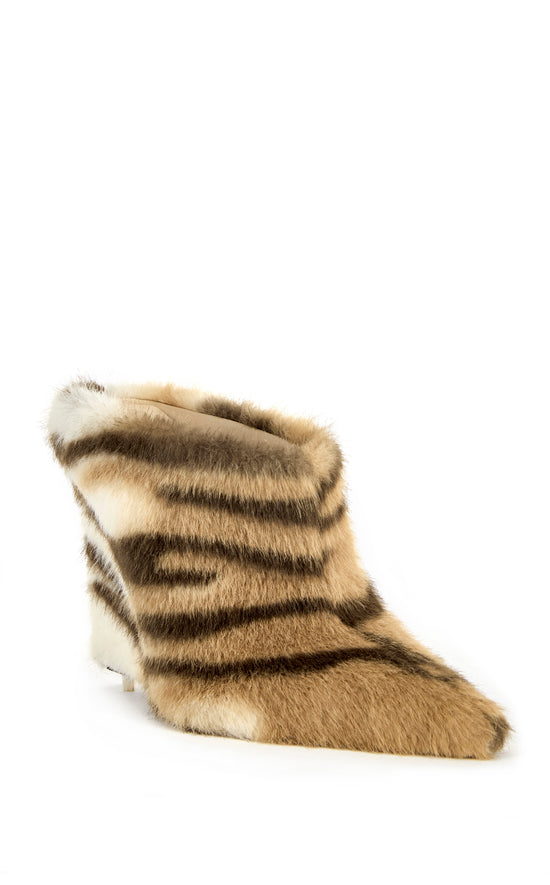 WAFIYA-TIGER FAUX FUR WEDGE PUMP