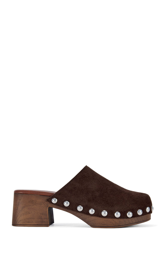 WALINDA-CHOCOLATE GENUINE SUEDE STUDDED CLOG