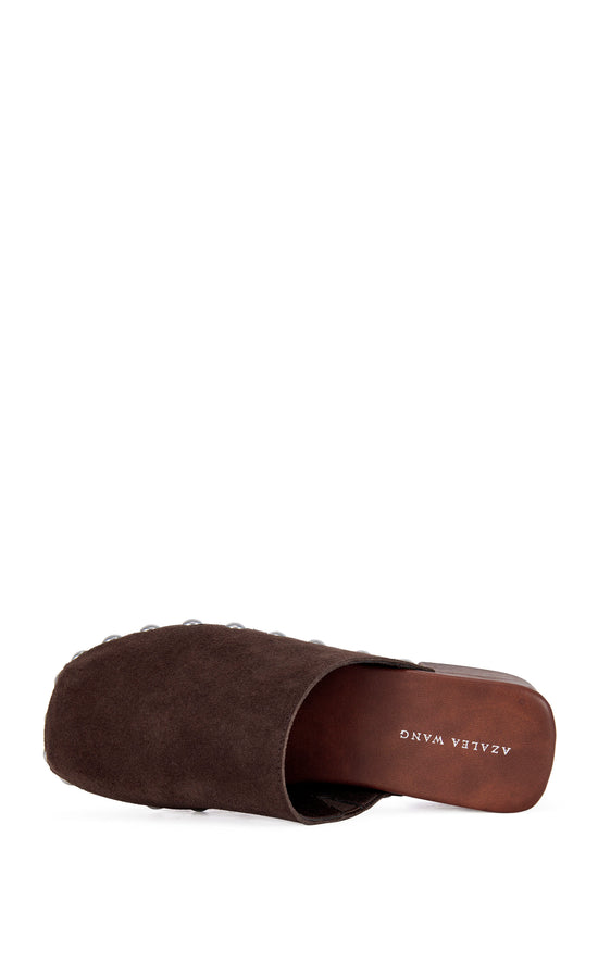 WALINDA-CHOCOLATE GENUINE SUEDE STUDDED CLOG