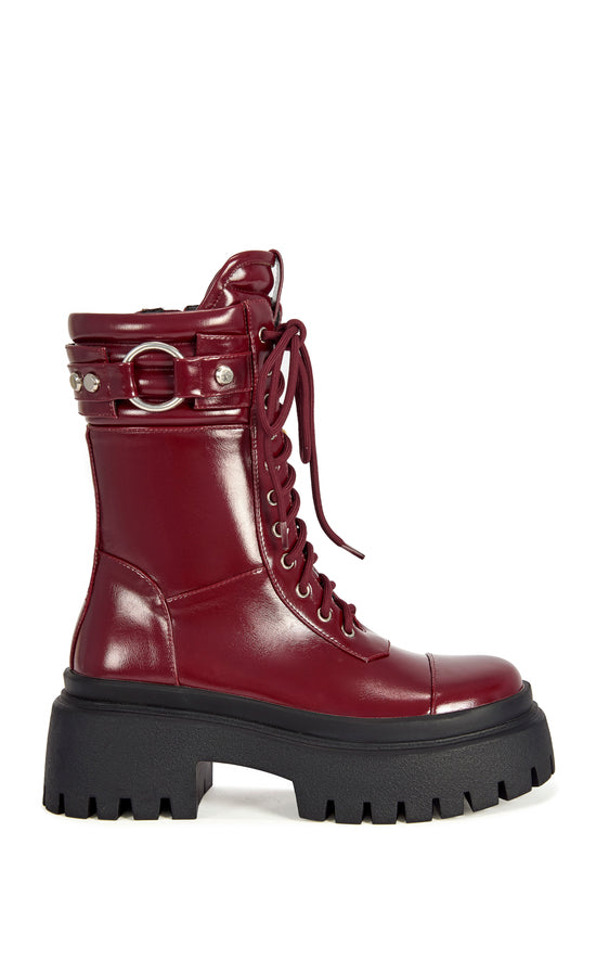 WEDNESDAY-BURGUNDY FLATFORM BOOTIE