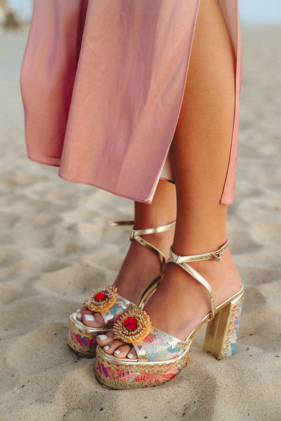 WENDA-PINKMULTI PLATFORM BROCADE SANDAL