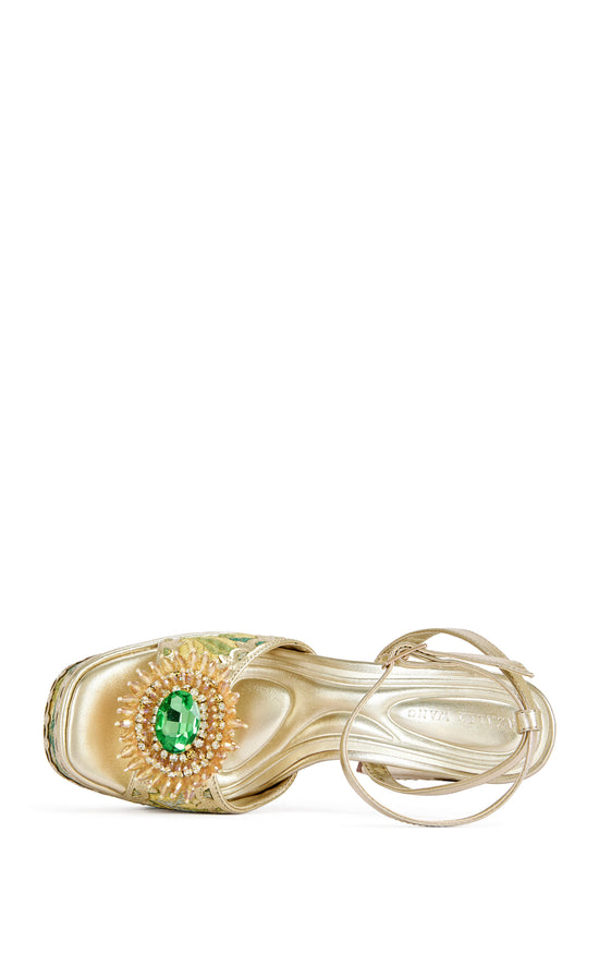 WENDA-GREENMULTI PLATFORM BROCADE SANDAL