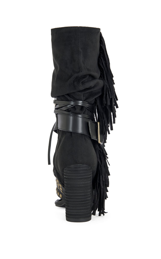 WILANO-BLACK FRINGE SANDAL BOOTIE