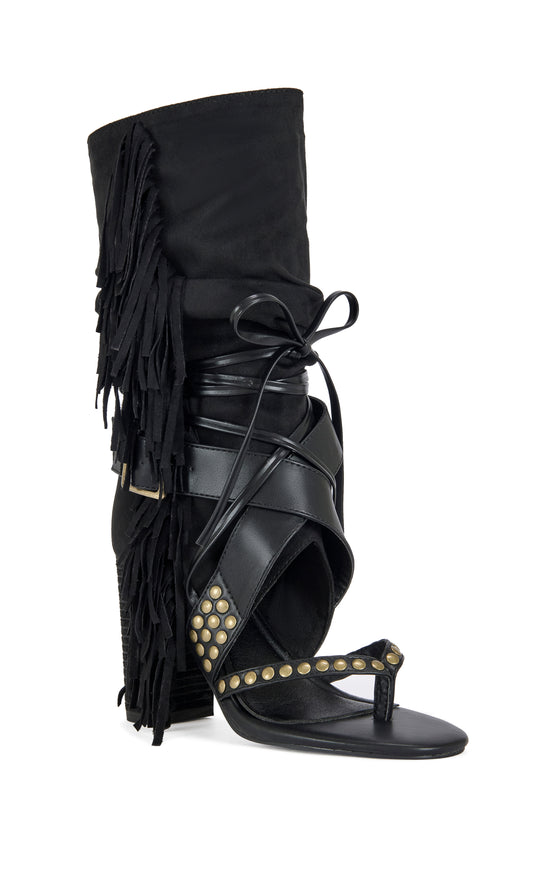 WILANO-BLACK FRINGE SANDAL BOOTIE
