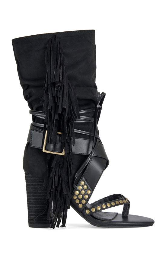 WILANO-BLACK FRINGE SANDAL BOOTIE