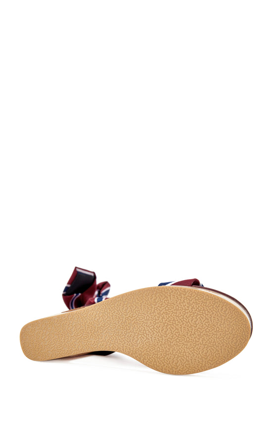 WYNN-BURGUNDY CUT-OUT WEDGE TIE UP SANDAL
