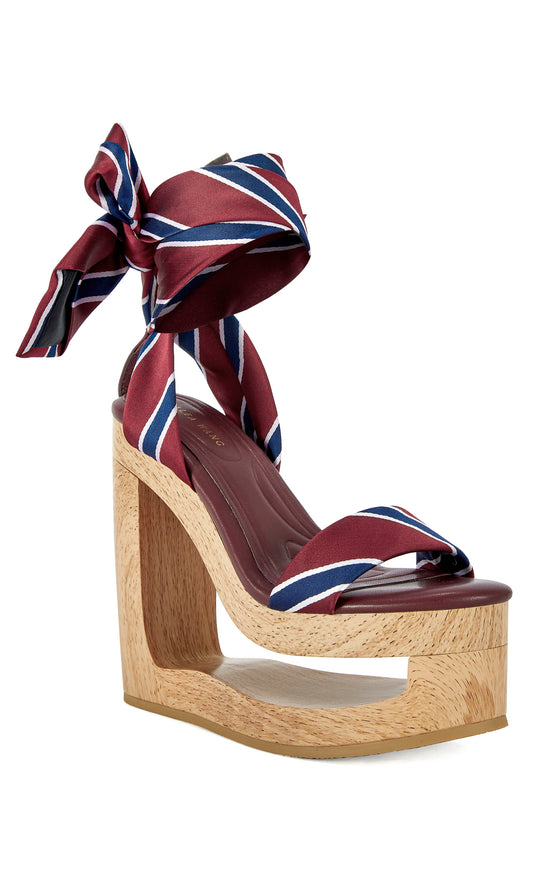 WYNN-BURGUNDY CUT-OUT WEDGE TIE UP SANDAL