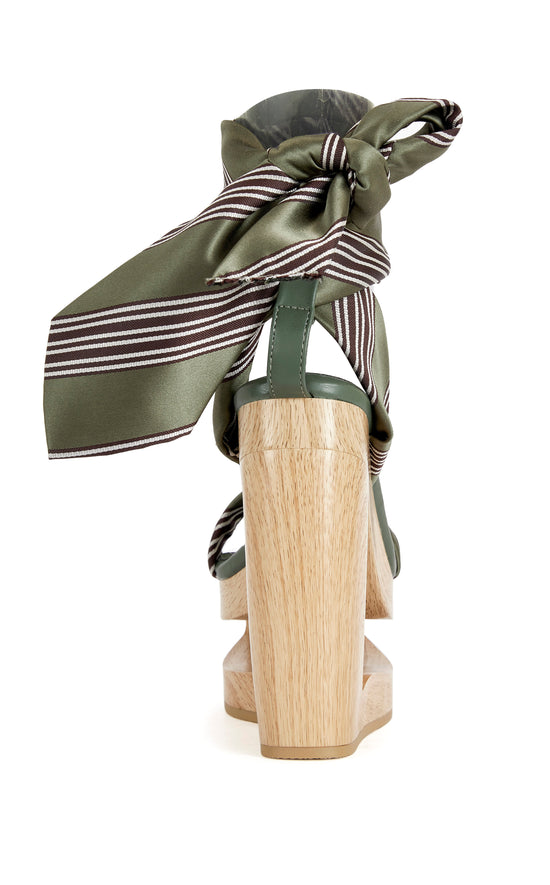 WYNN-GREEN CUTOUT WEDGE TIE-UP SANDAL