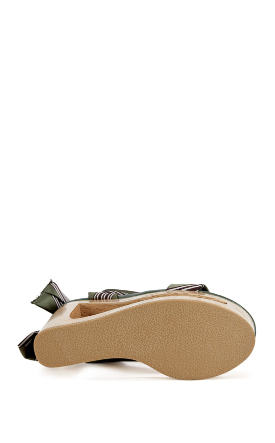 WYNN-GREEN CUTOUT WEDGE TIE-UP SANDAL