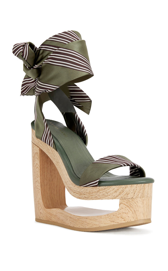 WYNN-GREEN CUTOUT WEDGE TIE-UP SANDAL