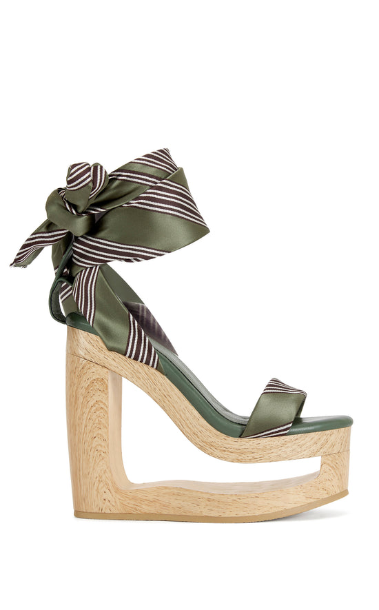 WYNN-GREEN CUTOUT WEDGE TIE-UP SANDAL