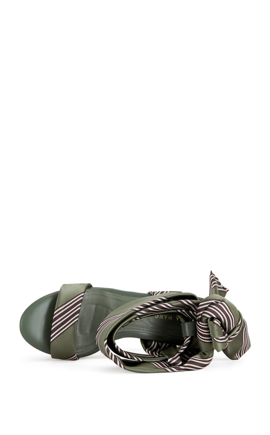 WYNN-GREEN CUTOUT WEDGE TIE-UP SANDAL