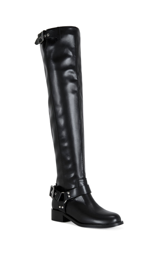 XALIIMA-BLACK OVER THE KNEE MOTO BOOT