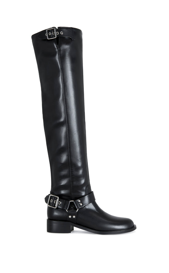 XALIIMA-BLACK OVER THE KNEE MOTO BOOT