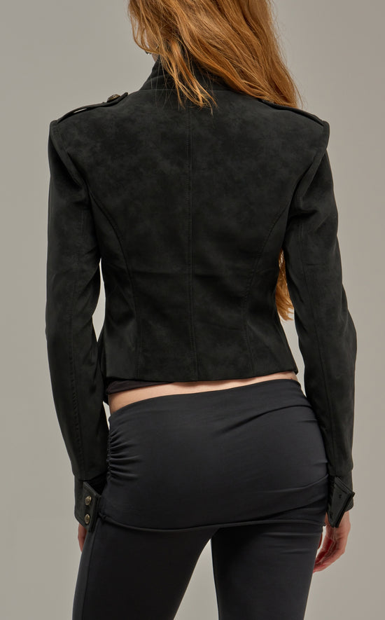 XENIA-BLACK EMBELLISHED MILITARY CROPPED JACKET