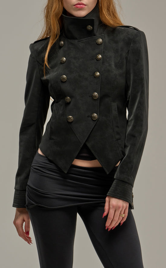 XENIA-BLACK EMBELLISHED MILITARY CROPPED JACKET
