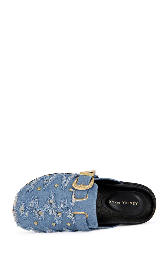 ZALE-BLUE STUDDED FLAT MULE