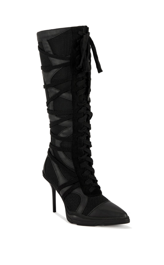 ZAYD-BLACK POINTED TOE SPORTY STILETTO BOOT