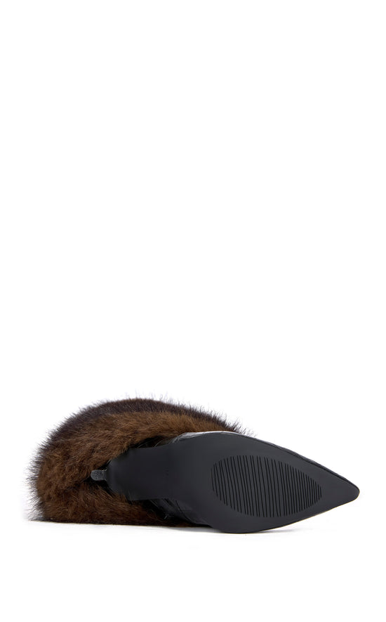 ZENTHRA-CHOCOLATE FAUX FUR STILETTO BOOT