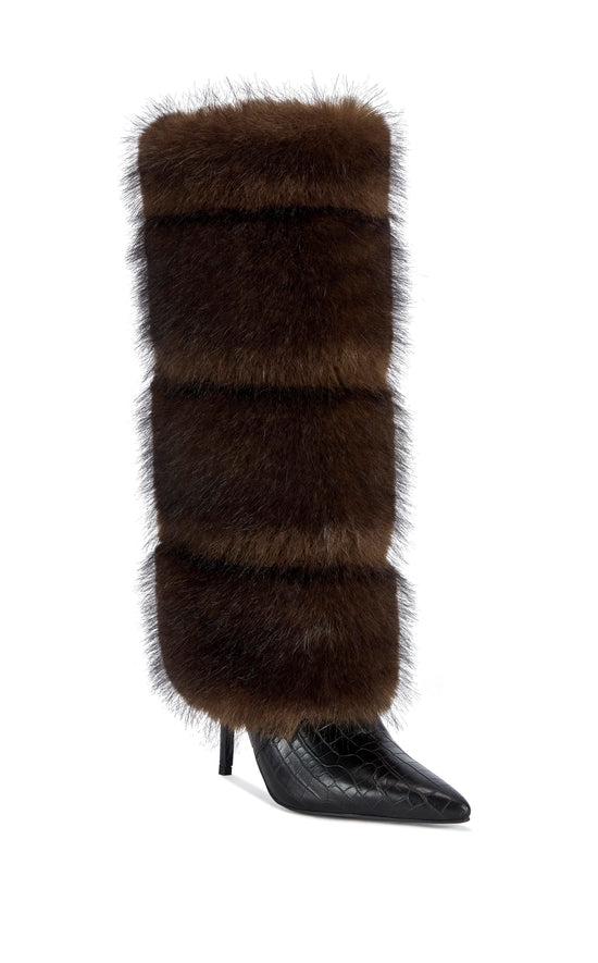 ZENTHRA-CHOCOLATE FAUX FUR STILETTO BOOT
