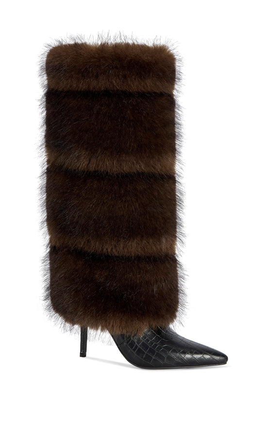ZENTHRA-CHOCOLATE FAUX FUR STILETTO BOOT