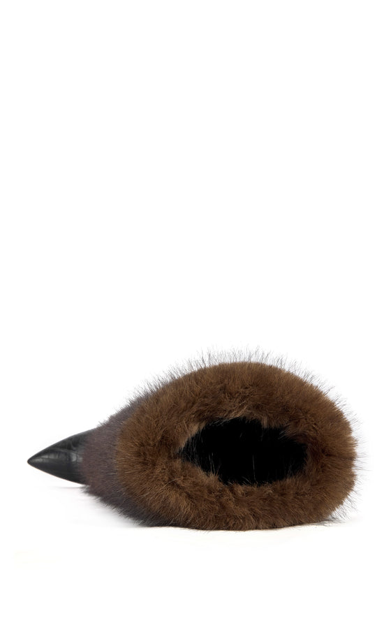 ZENTHRA-CHOCOLATE FAUX FUR STILETTO BOOT