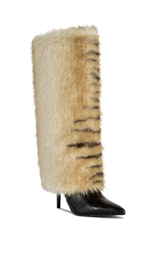 ZENTHRA-CREAMMULTI FAUX FUR STILETTO BOOT