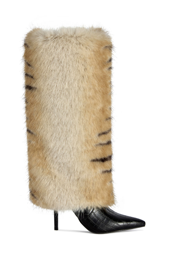 ZENTHRA-CREAMMULTI FAUX FUR STILETTO BOOT