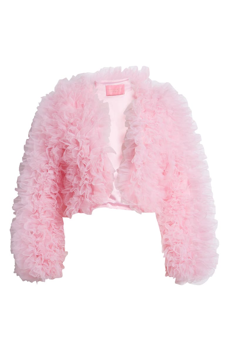 baby pink tulle ruffled statement jacket