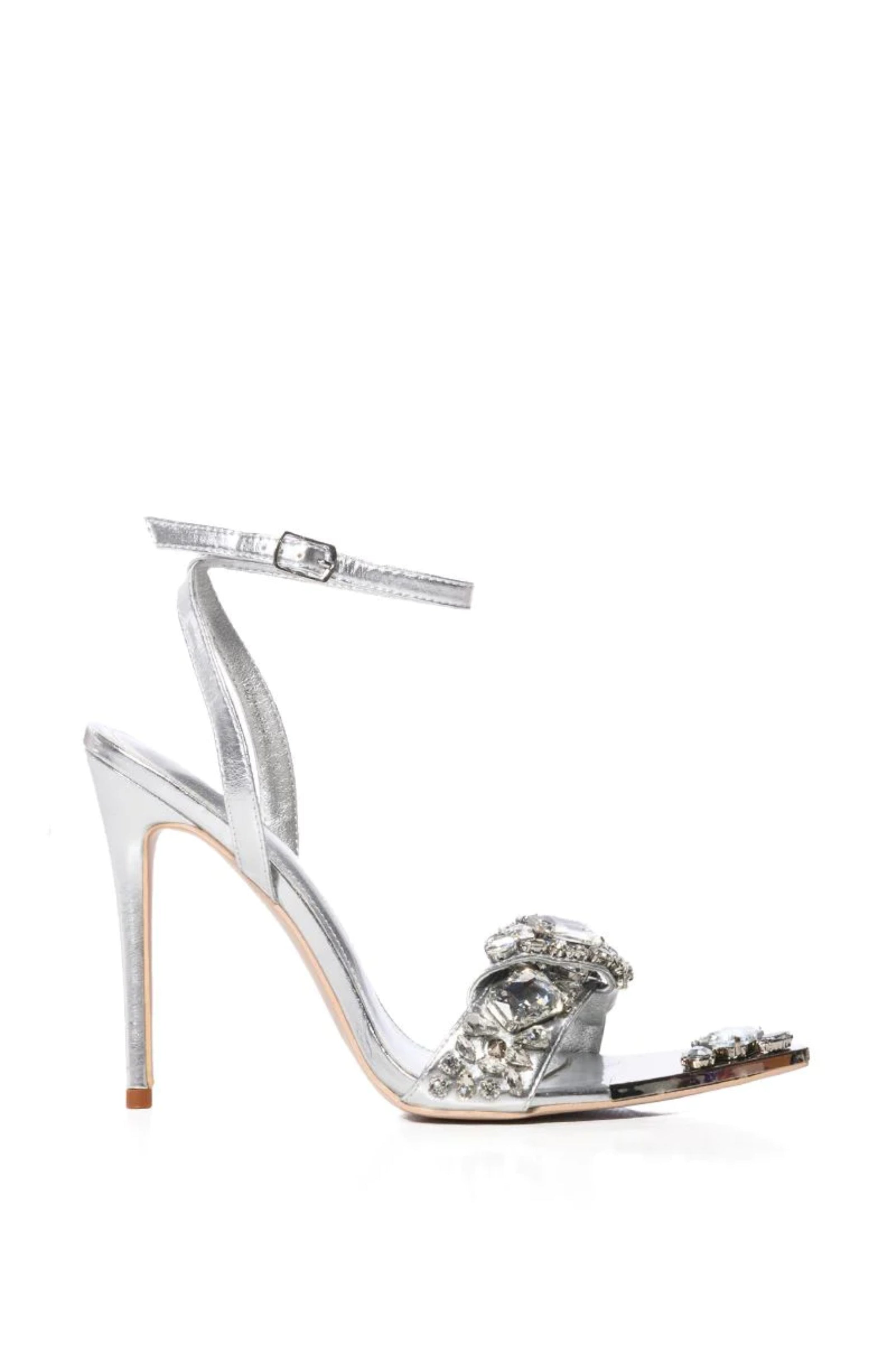 TILLY Silver Pointed Toe Sandal & Stiletto Heel | AZALEA WANG SHOES