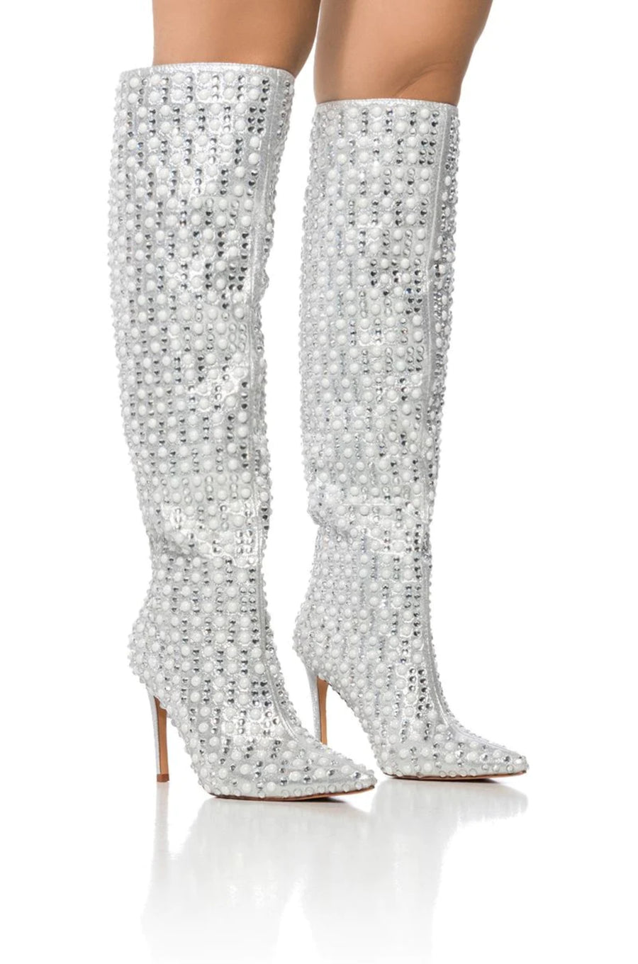 LYNLEE-SILVER PEARL KNEE-HIGH STILETTO BOOT