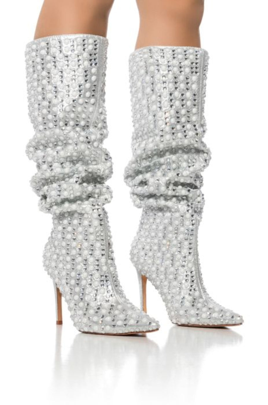 LYNLEE-SILVER PEARL KNEE-HIGH STILETTO BOOT