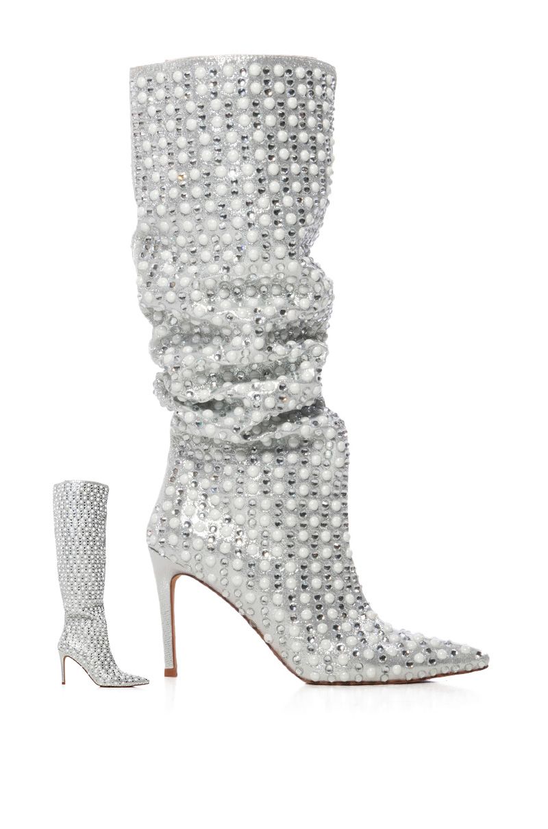 LYNLEE-SILVER PEARL KNEE-HIGH STILETTO BOOT