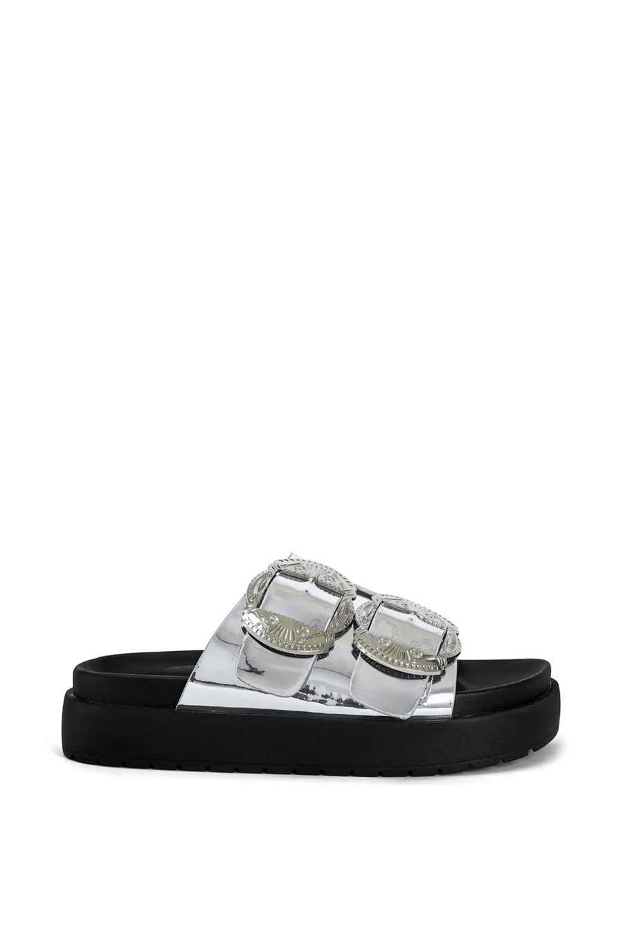 CHANTAYE-SILVER WESTERN OVERSIZED BUCKLE SANDAL