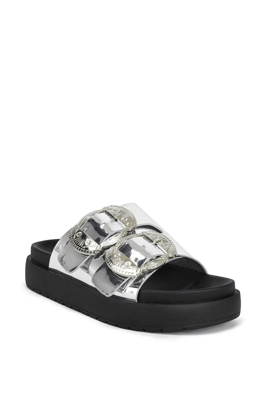 CHANTAYE-SILVER WESTERN OVERSIZED BUCKLE SANDAL