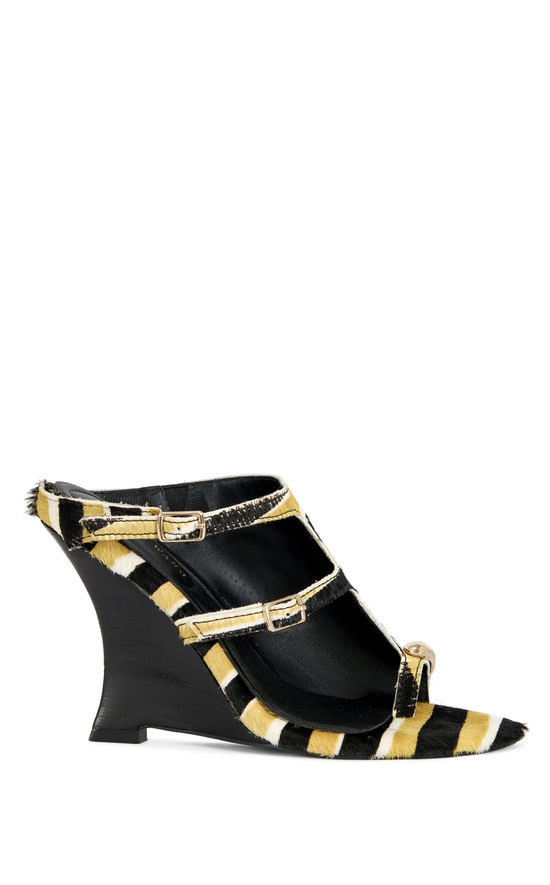 GIANNIS-MUSTARD GENUINE CALF HAIR WEDGE SANDAL