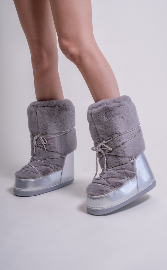 KARMELA-SILVER FLATFORM SNOW BOOTIE