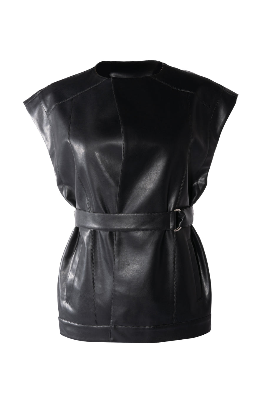faux leather stylish vest with belt cinch detail