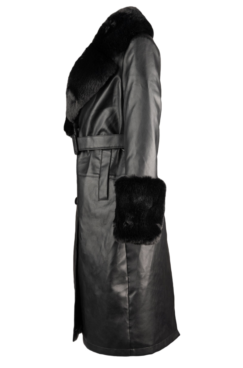 MARBOLO BLACK FAUX FUR TRIM COAT