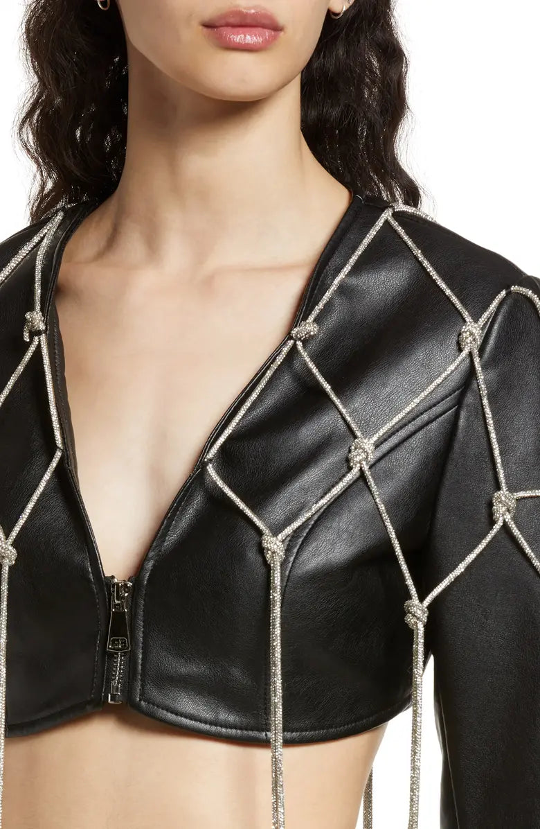 AURA BLACK RHINESTONE CROPPED JACKET