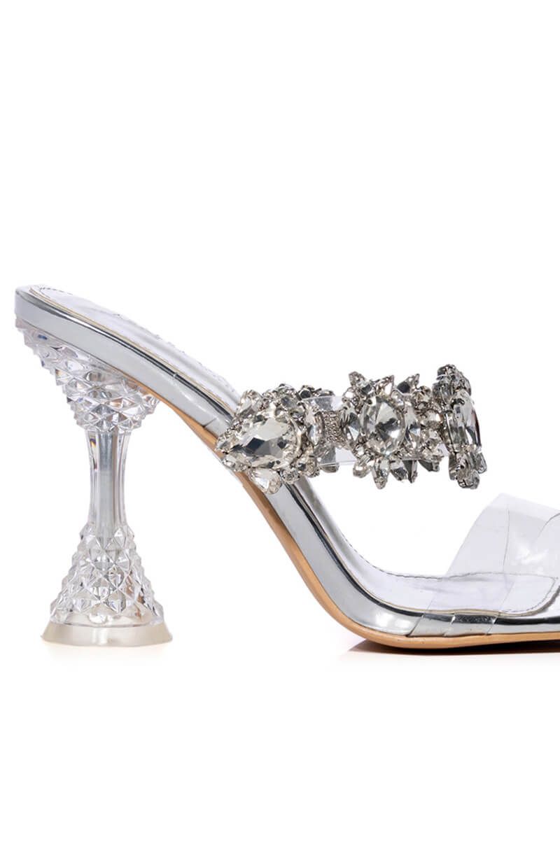 BARBADOS-SILVER CRYSTAL HEELED SANDAL